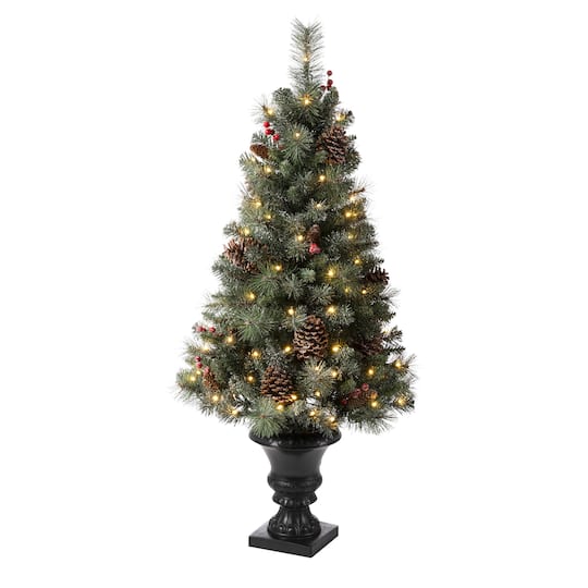 4Ft Pre-Lit Flocked Pinecones & Berries Christmas Tree with Warm White Lights By Glitzhome in Green | 4 ft | Michaels®